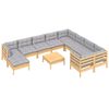 vidaXL 11 Piece Garden Lounge Set with Grey Cushions Pinewood