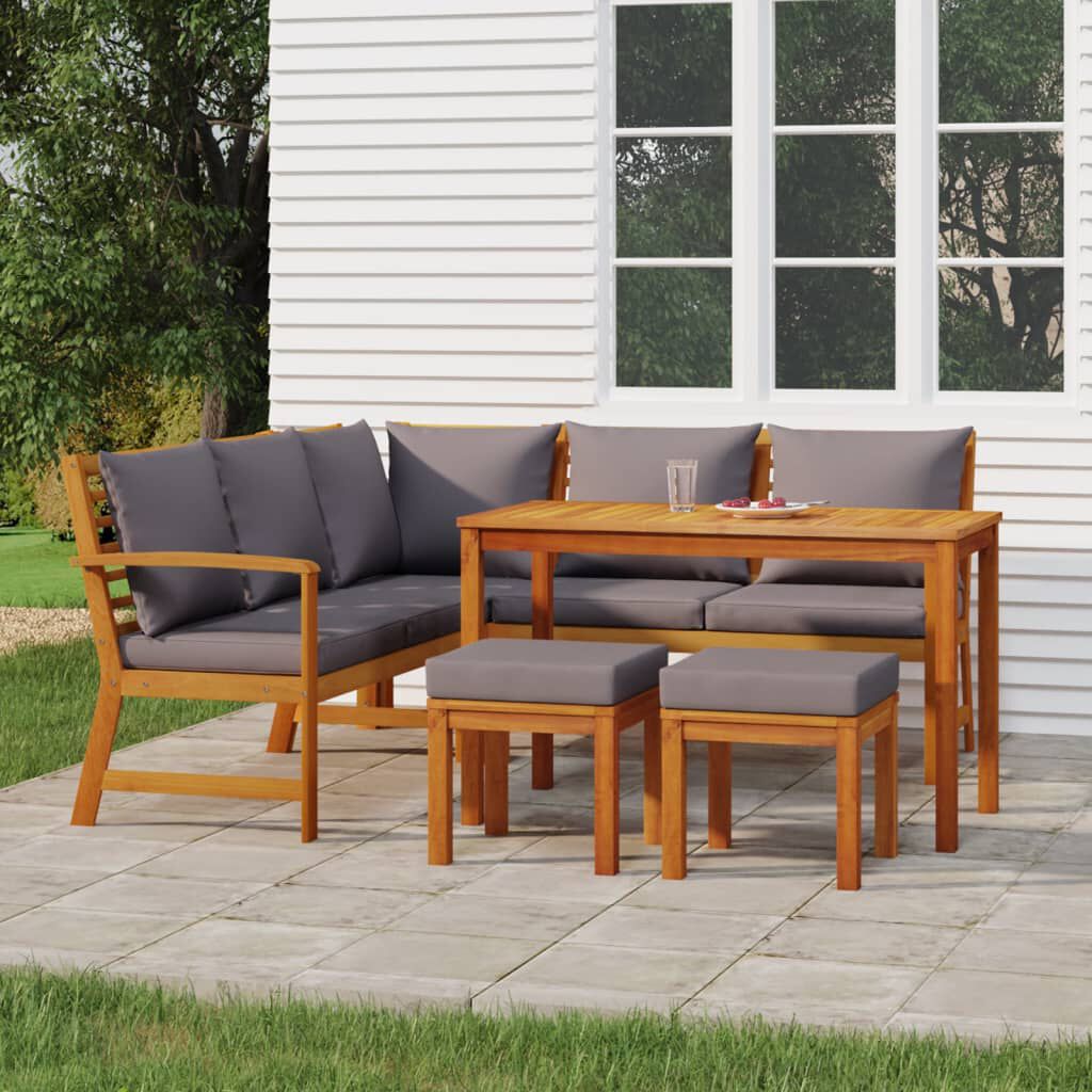 vidaXL 6 Piece Garden Dining Set with Cushions Solid Wood Acacia
