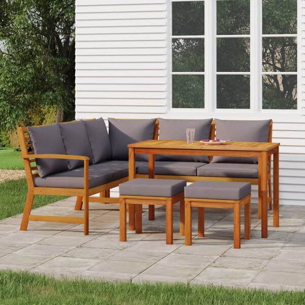 vidaXL 6 Piece Garden Dining Set with Cushions Solid Wood Acacia