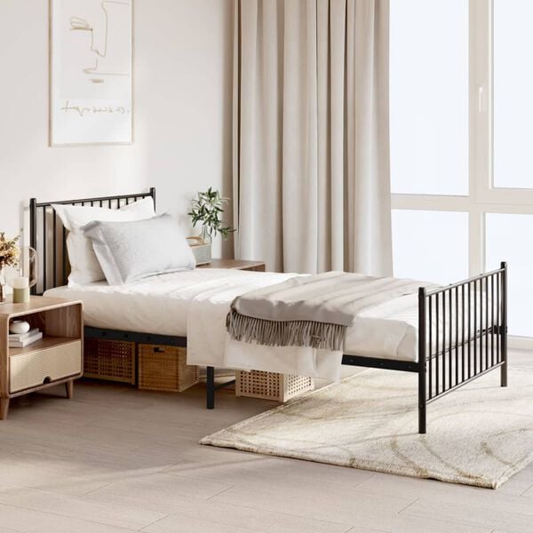vidaXL Metal Bed Frame without Mattress with Footboard Black 100x200cm