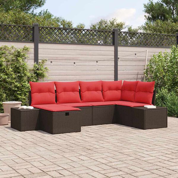 vidaXL Garden Sofa Set with Cushion 6 pcs Brown Poly Rattan
