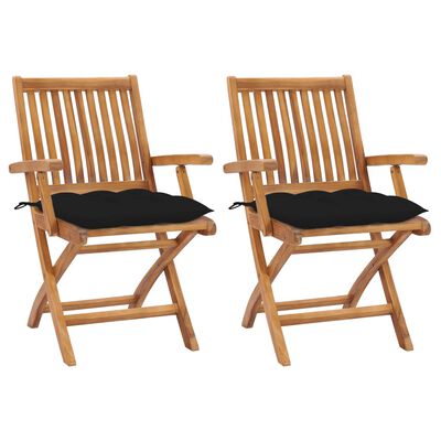 vidaXL Garden Chairs 2 pcs with Black Cushions Solid Teak Wood
