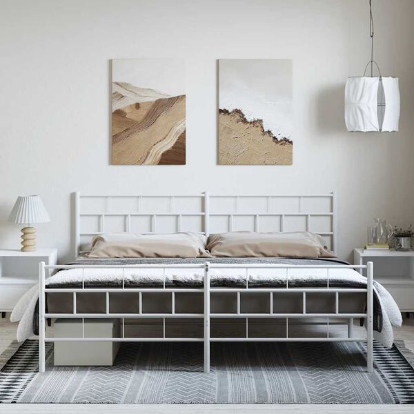 vidaXL Metal Bed Frame without Mattress with Footboard White 193x203cm