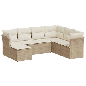 vidaXL 7 Piece Garden Sofa Set with Cushions Beige Poly Rattan
