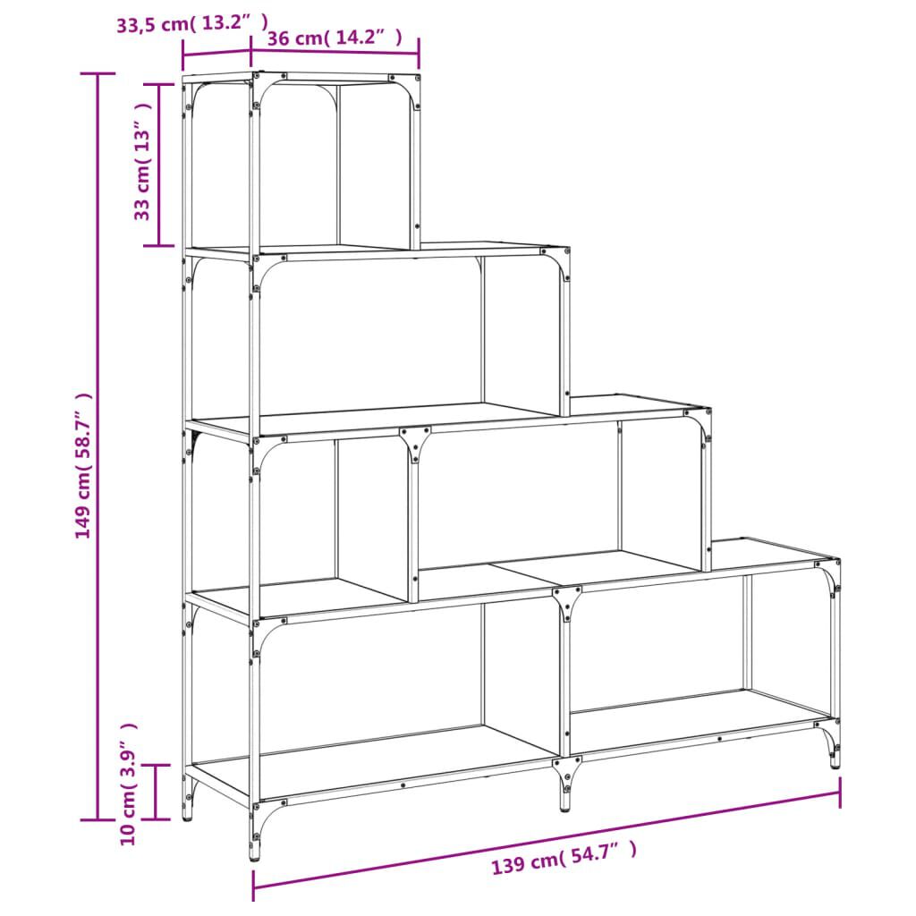 vidaXL Bookcase 4-Stair Black 139x33.5x149 cm Engineered Wood