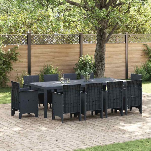 vidaXL Garden Dining Set 11 pcs Anthracite Polt rattan