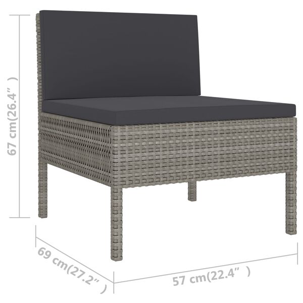 vidaXL 6 Piece Garden Lounge Set with Cushions Poly Rattan Grey