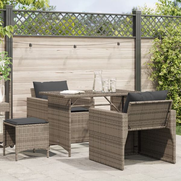 vidaXL 4 Piece Garden Sofa Set with Cushions Grey Poly Rattan
