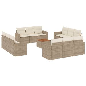 vidaXL 13 Piece Garden Sofa Set with Cushions Beige Poly Rattan