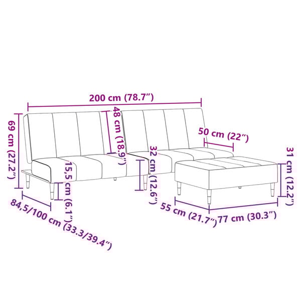 vidaXL 2-Seater Sofa Bed with Footstool Dark Grey Velvet