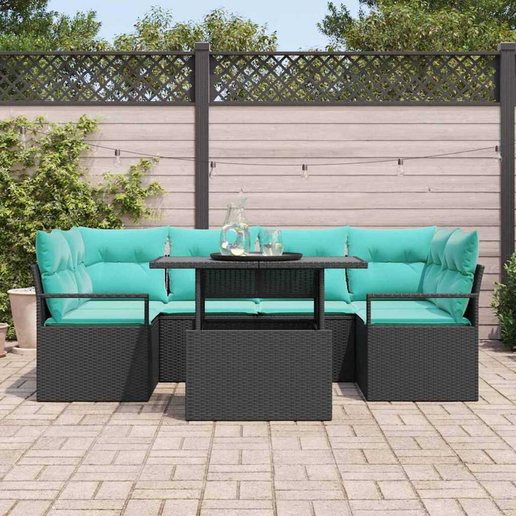 vidaXL Garden Sofa Set with Storage 7 pcs Black Poly rattan