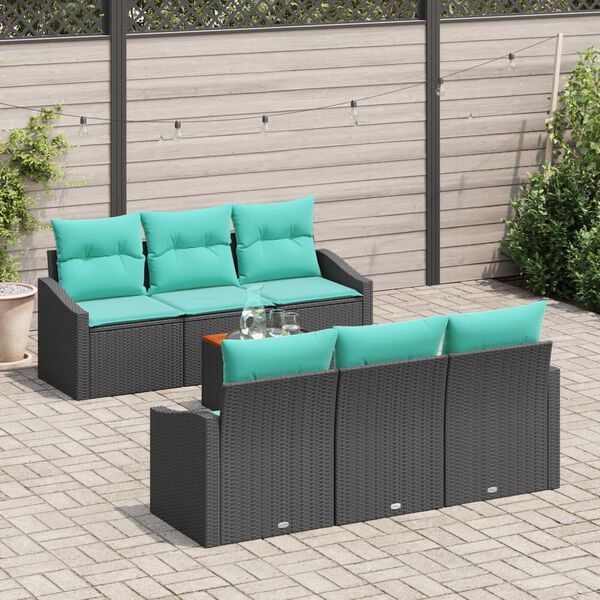vidaXL 7 Piece Garden Sofa Set with Cushions Black Poly Rattan Acacia