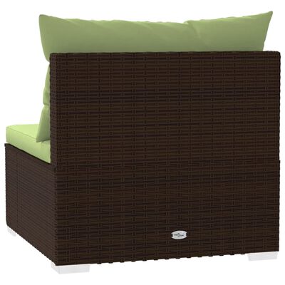 vidaXL Garden Middle Sofa with Cushions Brown Poly Rattan