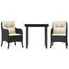 vidaXL 3 Piece Garden Dining Set with Cushions Black Poly Rattan