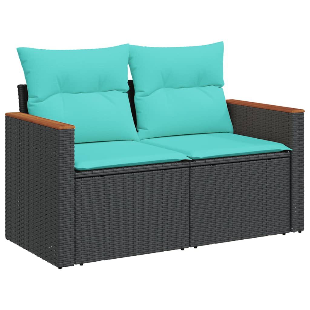 vidaXL 7 Piece Garden Sofa Set with Cushions Black Poly Rattan