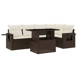 vidaXL 6 Piece Garden Sofa Set with Cushions Brown Poly Rattan