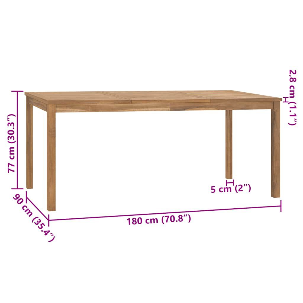 vidaXL Garden Dining Table 180x90x77 cm Solid Teak Wood