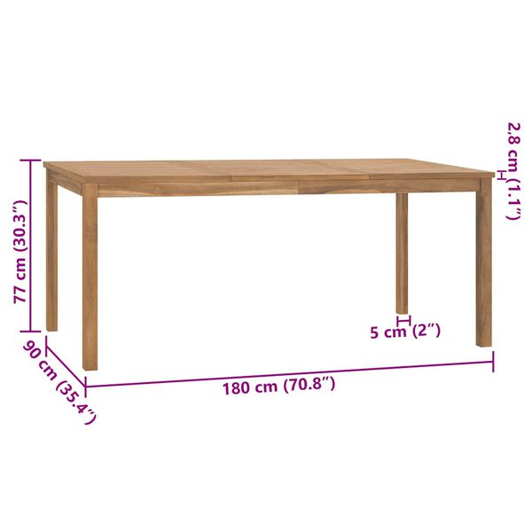 vidaXL Garden Dining Table 180x90x77 cm Solid Teak Wood
