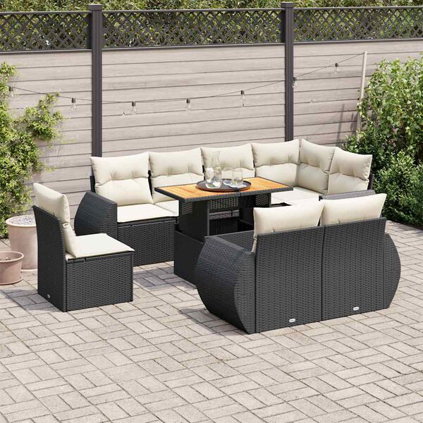 vidaXL 9 Piece Garden Sofa Set with Cushions Black Poly Rattan