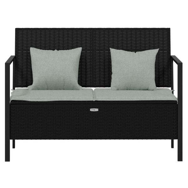 vidaXL 2-Seater Garden Bench with Cushions Black Poly Rattan