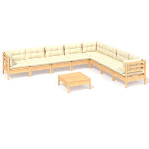 vidaXL 9 Piece Garden Lounge Set with Cream Cushions Solid Pinewood
