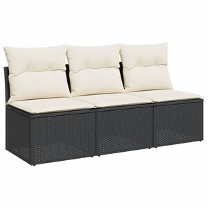 vidaXL Garden Sofa with Cushions 3-Seater Black Poly Rattan