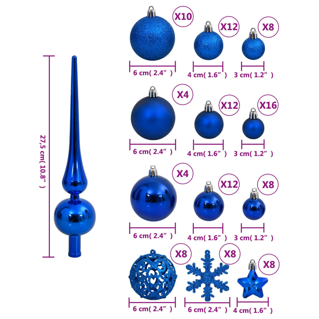 vidaXL 111 Piece Christmas Bauble Set Blue Polystyrene