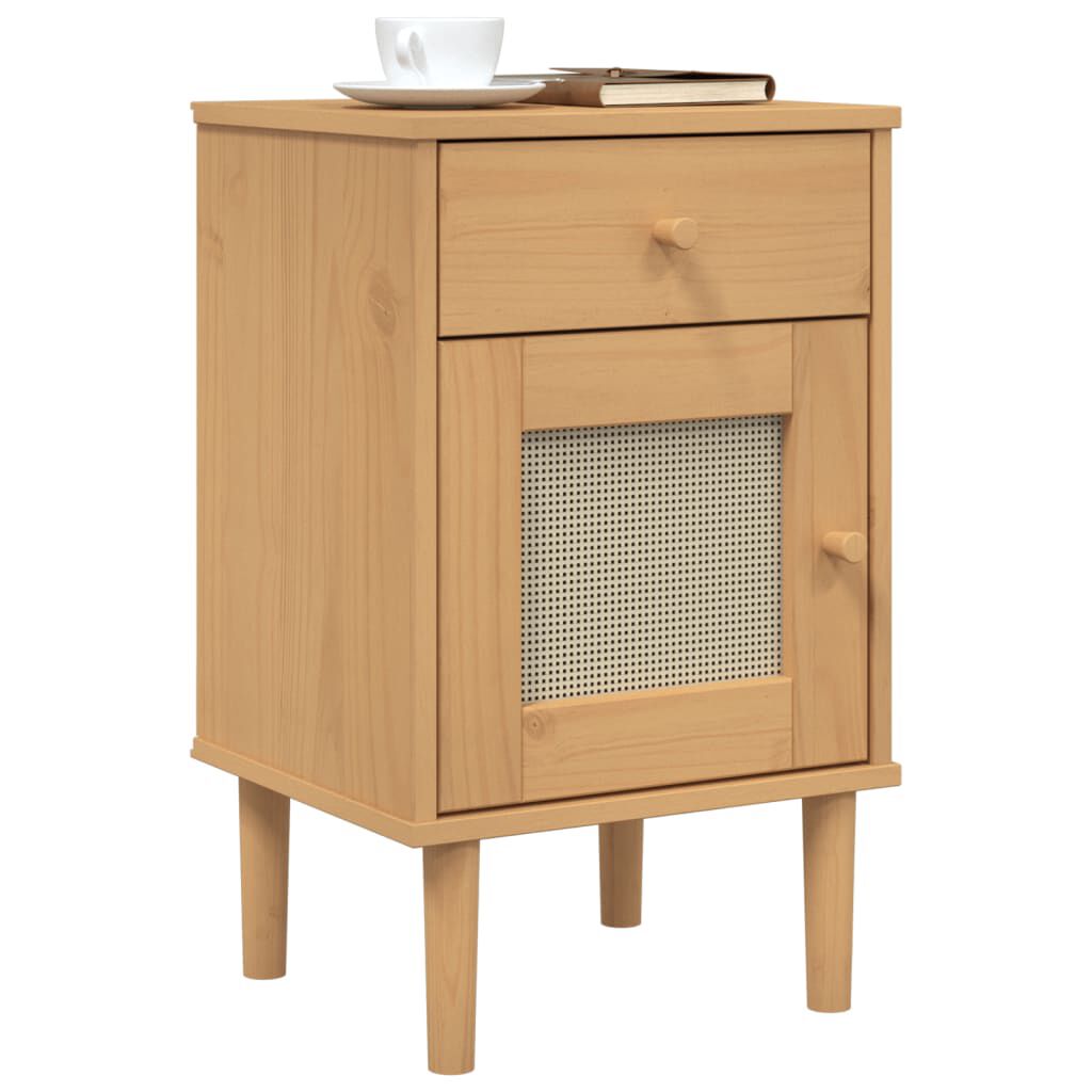 vidaXL Bedside Cabinet SENJA Rattan Look Brown 40x35x65 cm Solid Wood Pine
