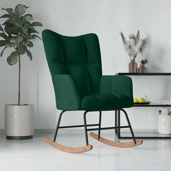 vidaXL Rocking Chair Dark Green Velvet