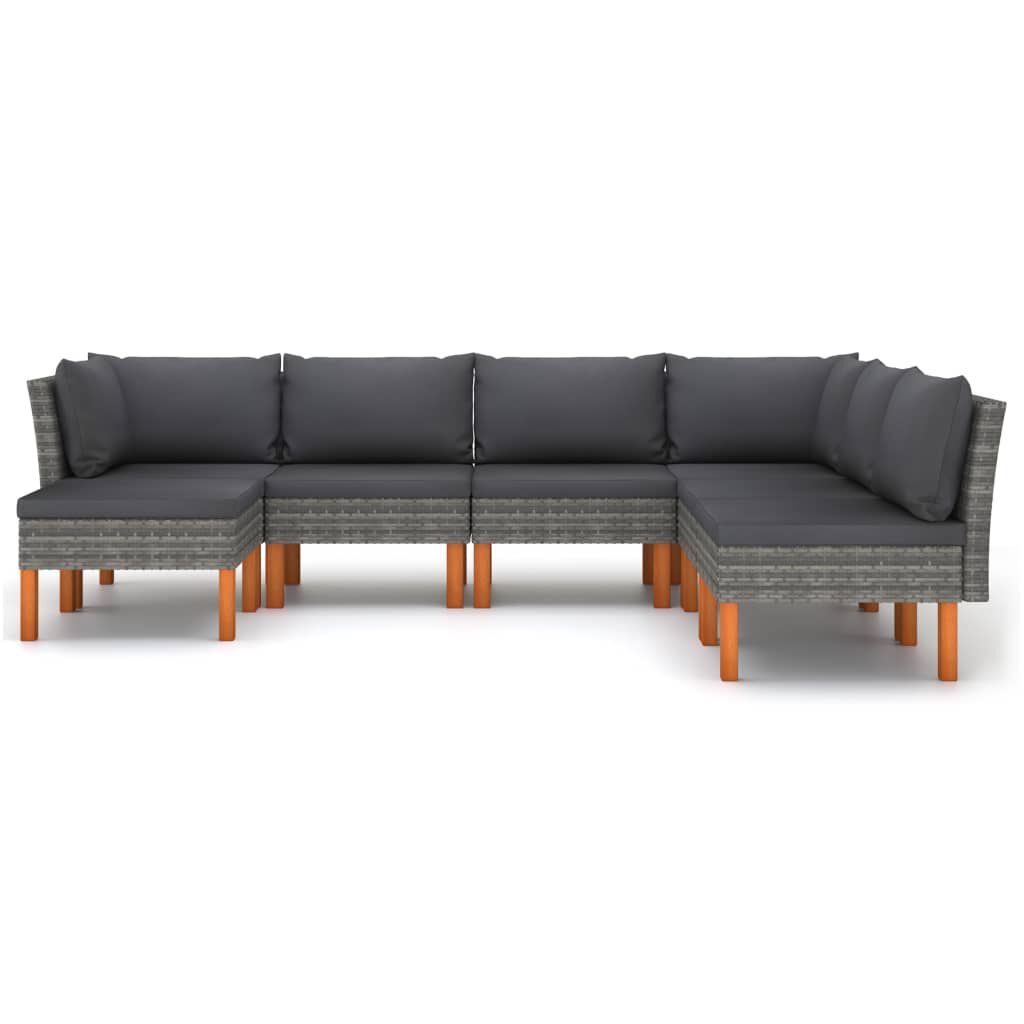 vidaXL 7 Piece Garden Lounge Set with Cushions Poly Rattan Grey