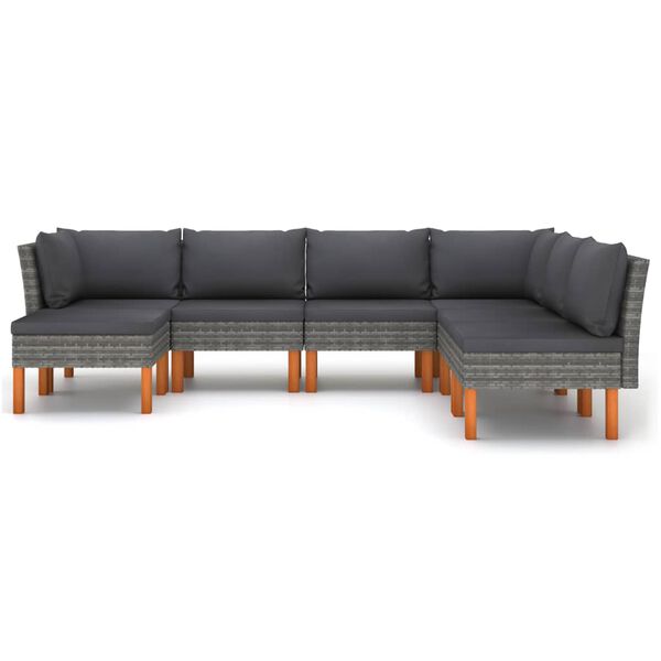 vidaXL 7 Piece Garden Lounge Set with Cushions Poly Rattan Grey