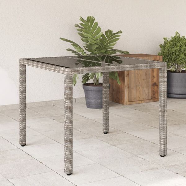 vidaXL Garden Table with Glass Top Grey 90x90x75 cm Poly Rattan