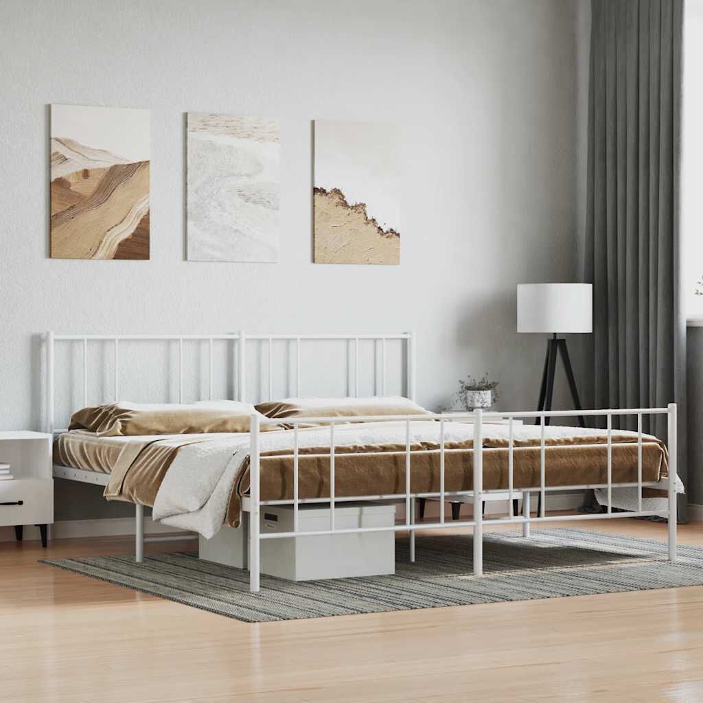 vidaXL Metal Bed Frame without Mattress with Footboard White 183x213cm