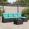 vidaXL Sofa Set with Cushion 6 pcs Black and Turquoise Poly Rattan
