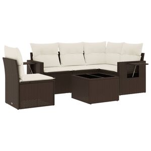 vidaXL 6 Piece Garden Sofa Set with Cushions Brown Poly Rattan