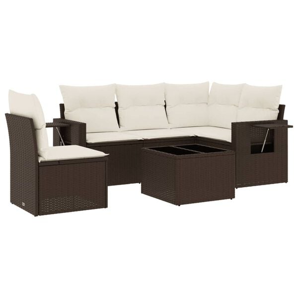 vidaXL 6 Piece Garden Sofa Set with Cushions Brown Poly Rattan
