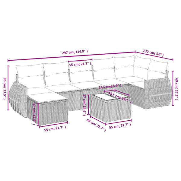 vidaXL 7 Piece Garden Sofa Set with Cushions Brown Poly Rattan