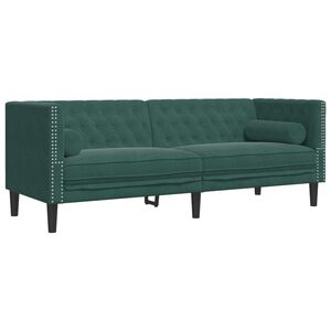 vidaXL Chesterfield Sofa with Bolsters 3-Seater Dark Green Velvet