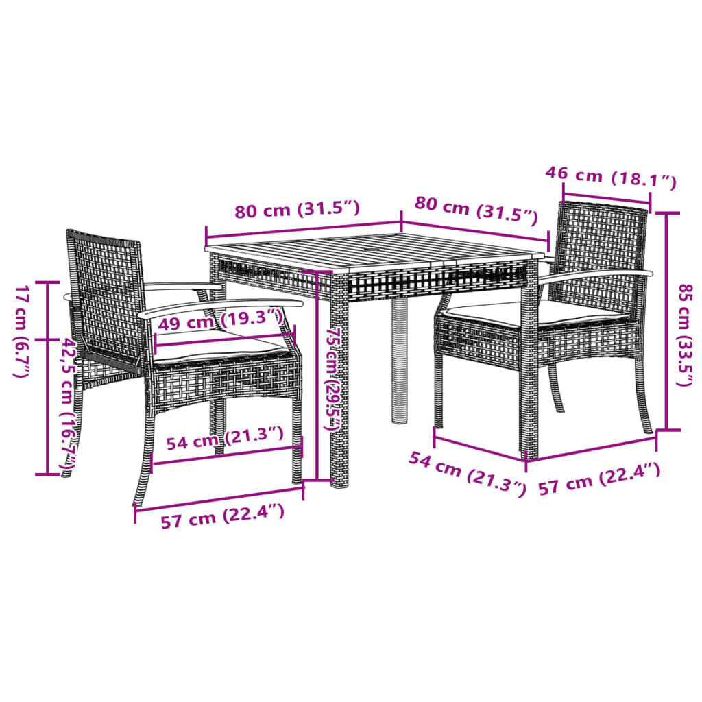 vidaXL 5 Piece Garden Dining Set with Cushions Grey Poly Rattan
