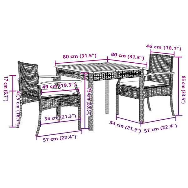 vidaXL 5 Piece Garden Dining Set with Cushions Grey Poly Rattan