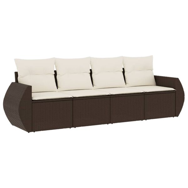 vidaXL 4 Piece Garden Sofa Set with Cushions Brown Poly Rattan
