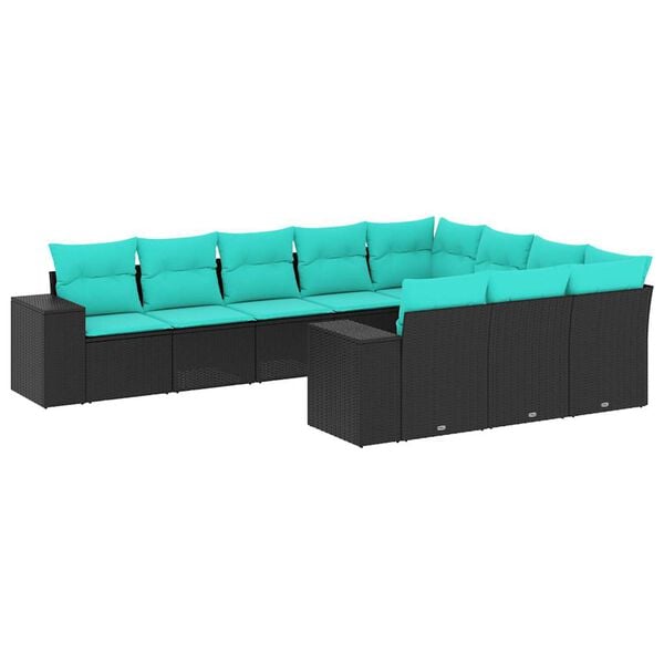 vidaXL 10 Piece Garden Sofa Set with Cushions Black Poly Rattan