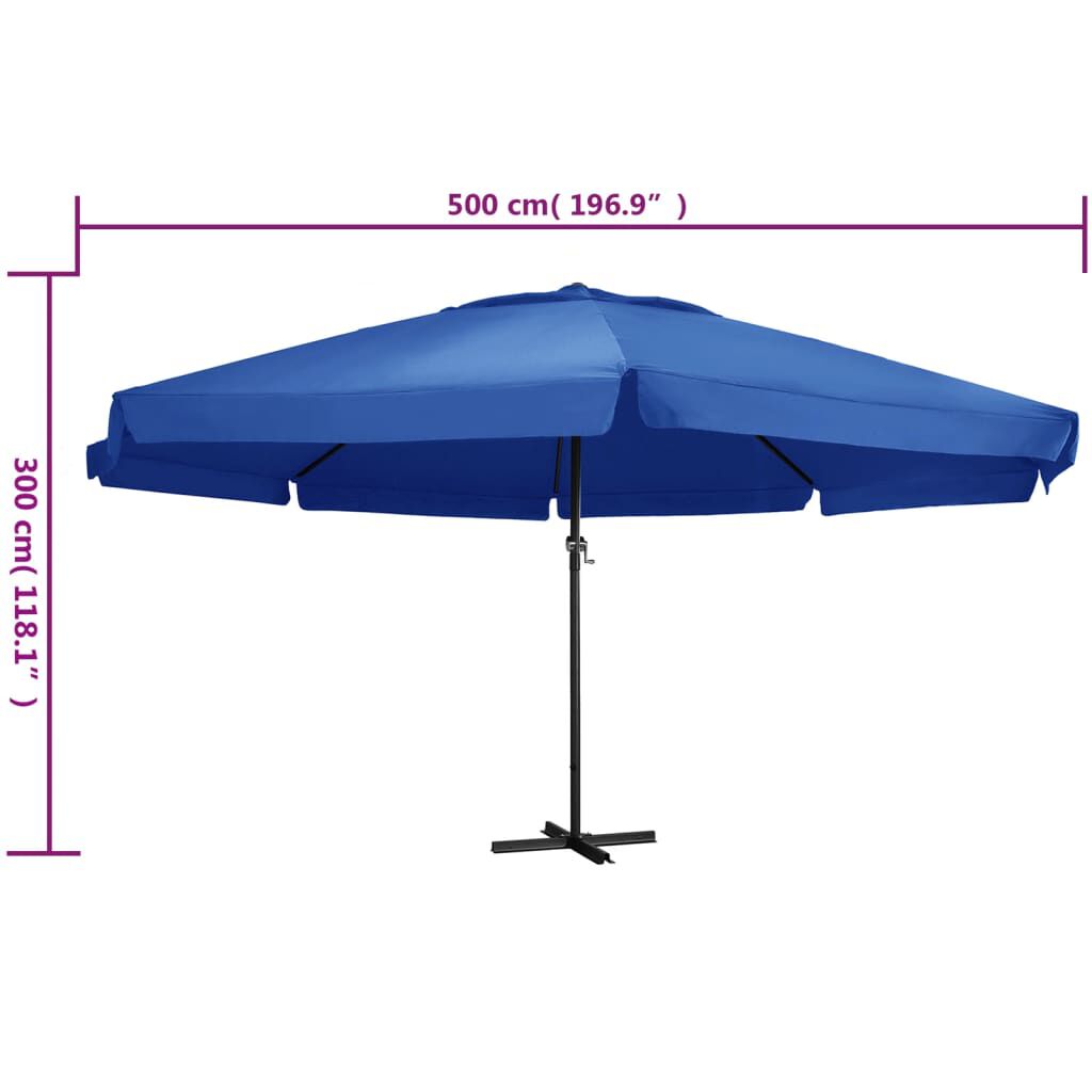 vidaXL Garden Parasol with Aluminium Pole 500 cm Azure Blue