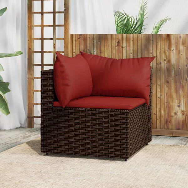 vidaXL Garden Corner Sofa with Cushions Brown Poly Rattan