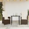 vidaXL 3 Piece Garden Dining Set with Cushions Brown Poly Rattan