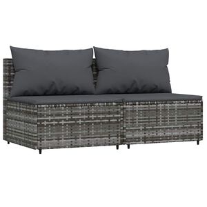 vidaXL Garden Middle Sofas with Cushions 2 pcs Grey Poly Rattan