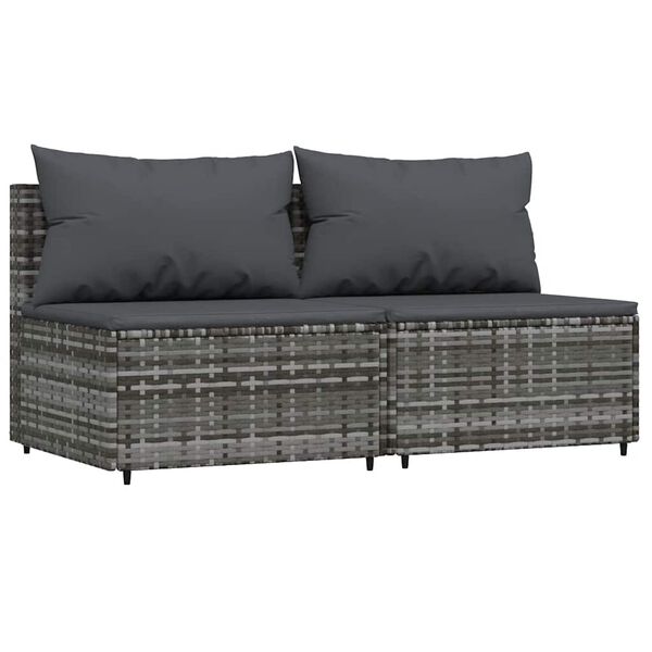 vidaXL Garden Middle Sofas with Cushions 2 pcs Grey Poly Rattan