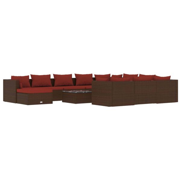 vidaXL 12 Piece Garden Lounge Set with Cushions Poly Rattan Brown