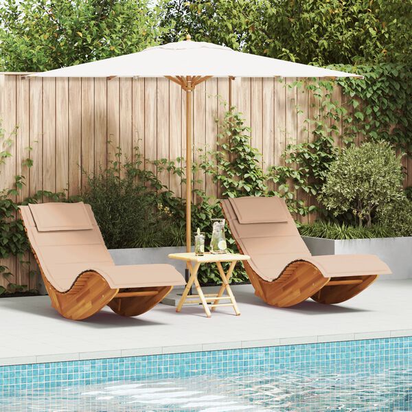 vidaXL Rocking Sun Loungers with Cushions 2 pcs Solid Wood Acacia