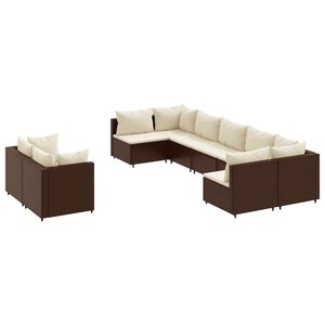 vidaXL 9 Piece Garden Sofa Set with Cushions Brown Poly Rattan